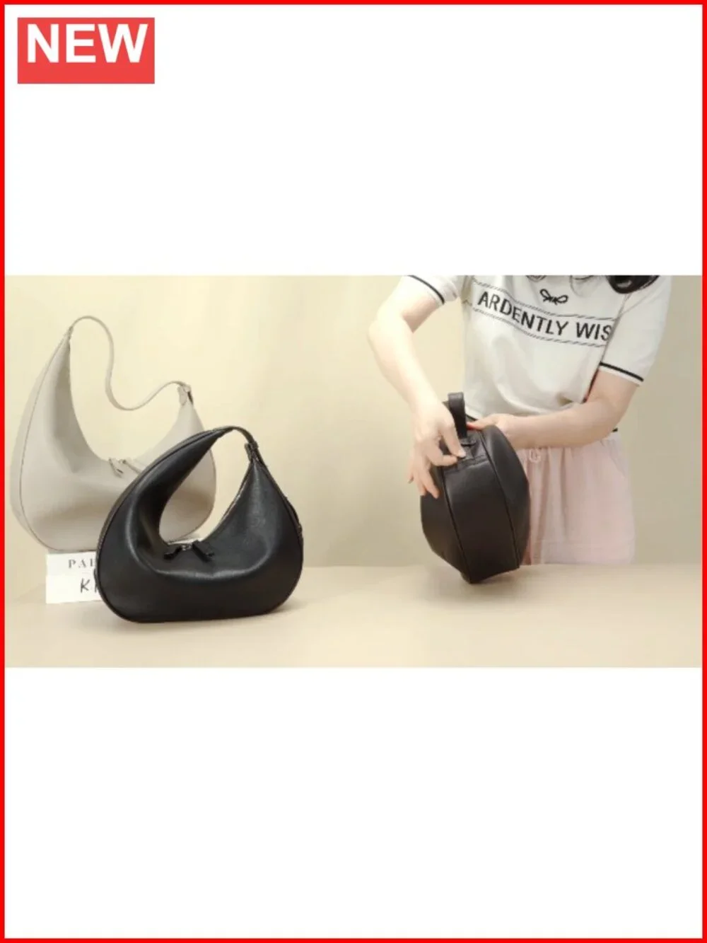 Genuine Leather Slouchy Hobo Bag Women Crescent Crossbody Purse Adjustable Strap